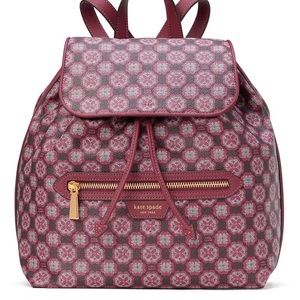 🆕 Kate Spade Garnet Rose Spade Flower Monogram Canvas Medium Flap Backpack